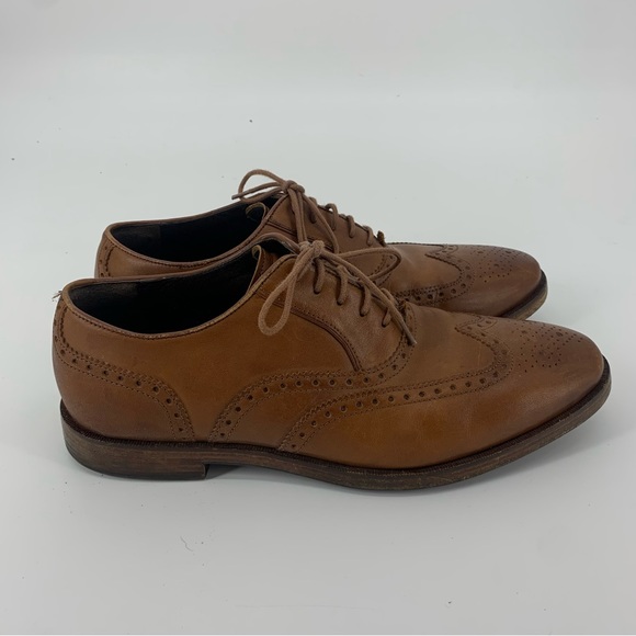 Cole Haan Men’s British Tan Leather Lace Up Wingtip Oxford Dress Shoes Size 8.5 - Picture 5 of 11